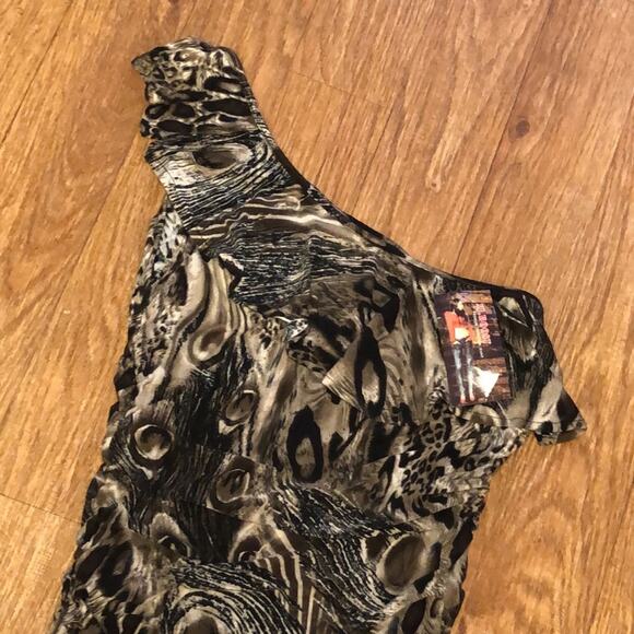 XJ Boost Animal Print Peacock One Shoulder Bodycon Dress Size L/XL - Picture 1 of 9
